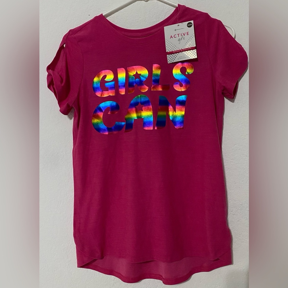 New-Members Mark Active Girl’s Can
 Metallic Letter Cold Shoulder Top
 14/16